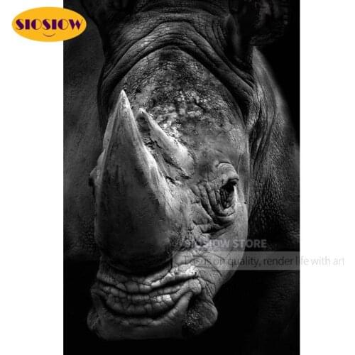 5d Black And White Diamond Embroidery Wild Animals Full Square Diamond Painting Rhino Cross Stitch Wall Pictures For Living Room