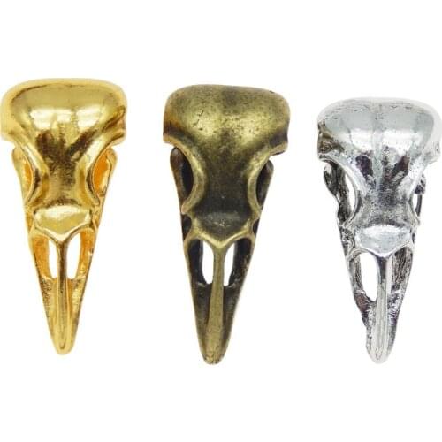 6pcs/pack Mix Gold/ /Bronze Scary Head Alloy Bird raven Viking Animal Crow Bird skull charm 32*14mm PendantsColor