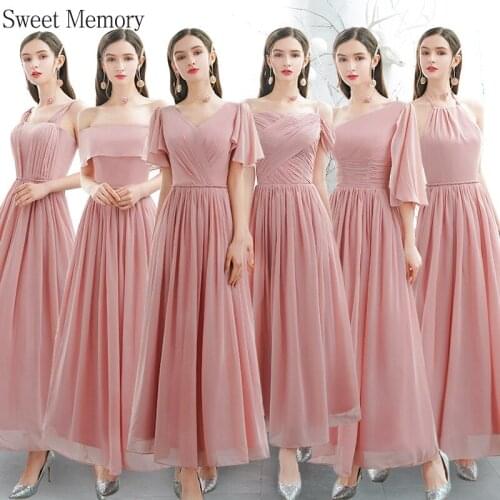 A096 Custom Made Sweet Memory 2021 Summer Autumn Long Grey Pink Dresses Chiffon Bridesmaid Dress Female Graduation Robe