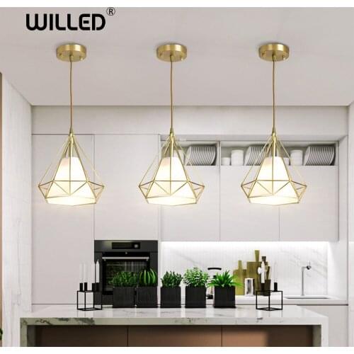 Diamond Pyramid pendent lamp light hanging lamps Modern Nordic Creative E27 Copper LED Restaurant Bar Single Head