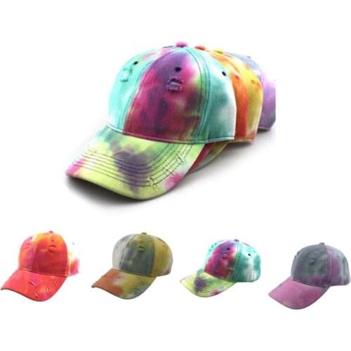 New Unisex Tie-dyed Hats Gradient Hole Baseball Cap Korean Washed Retro Caps