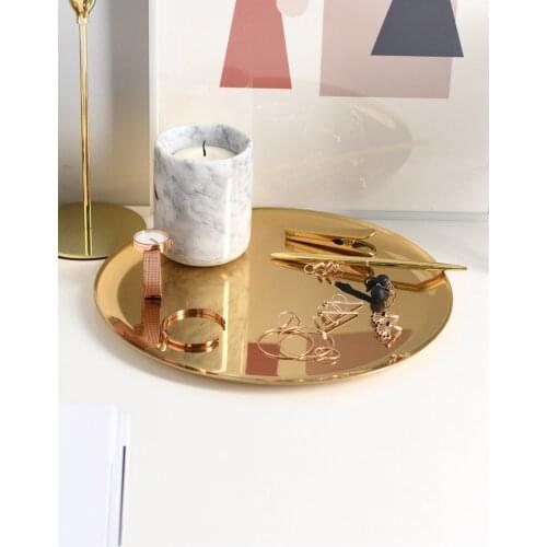 Golden Stainless Steel Large Disc,Desktop Metal tray, Cosmetic Storage Plate, Round Plate ,Cake Tray,Bathroom Storage Tray