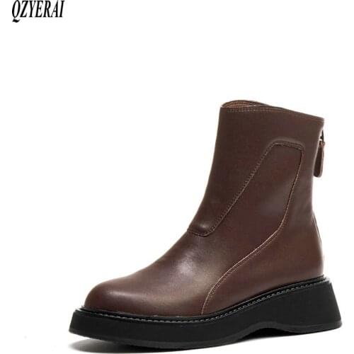 2021 Winter New style Genuine leather Women boots Motorcycle boots Martin boots wedge Female boots warm Women shoes