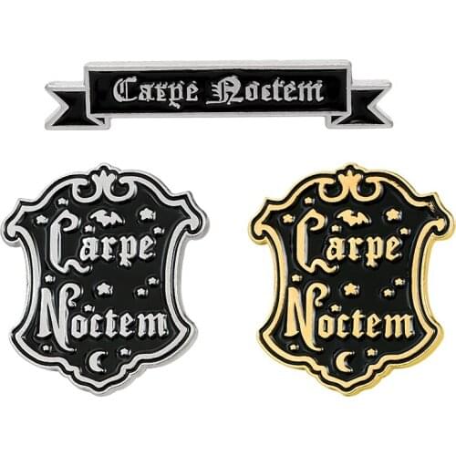 Carpe Noctem Lapel Pin Enamel Brooches Pin for Clothes Backpack Black Banner Gothic Badges Jewelry Gift For Friends