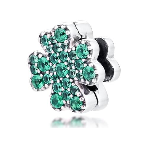 Beads For Jewelry Making Pave Four-Leaf Clover Clip Charm Sterling Silver Jewelry Fashion Charms Fits Original Silver Bracelets