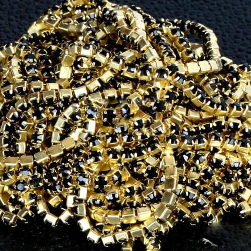 Beauty SS6,8,10,12 10m All Size jet rhinestone cup chain with golden setting crystal for hair Garment Wedding Dress Decoration