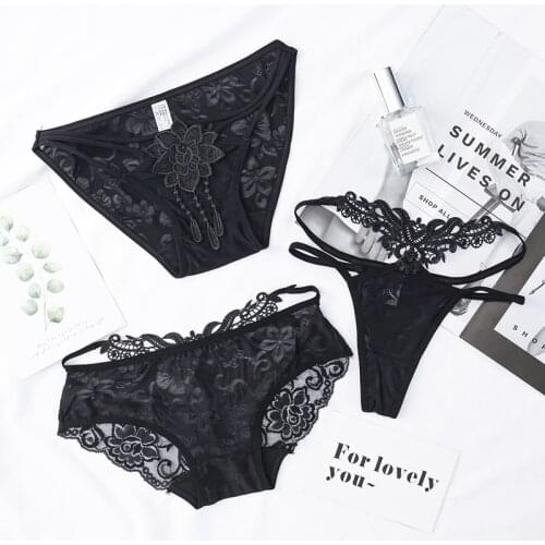 Black Corset Lace Underwear For Women Low Waist Lingerie Sexy Breathable Womens Briefs Seamless Transparent Chiffons Embroidery