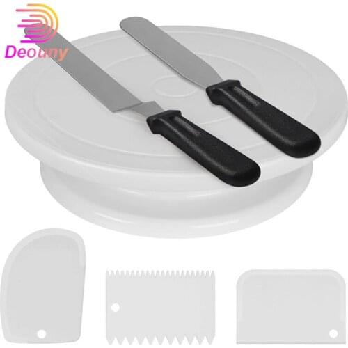 DEOUNY 6Pcs/Set Plastic Cake Turntable Rotating Dough Knife Cake Decorating Cream Cakes Stand Rotary Table DIY Pan Baking Tools
