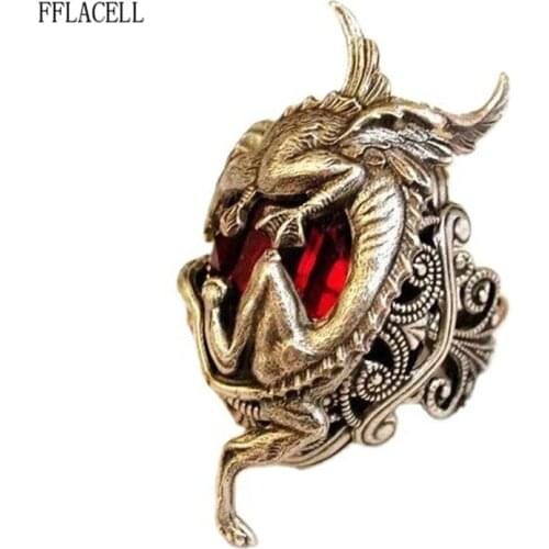 FFLACELL Fashion Unique Vintage Golden Lizard Animal Shape Inlaid Red Zircon Ring Men And Women Party Jjewelry Gift