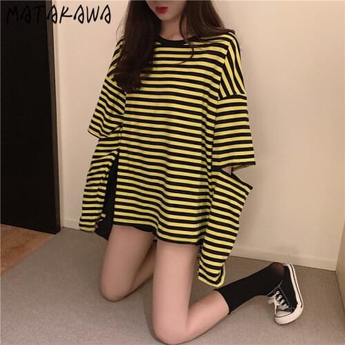 MATAKAWA Korean Striped Wild Loose Woman Tshirts Spring 2021 Long Sleeve O-Neck Top Casual Women Fashion Clothing