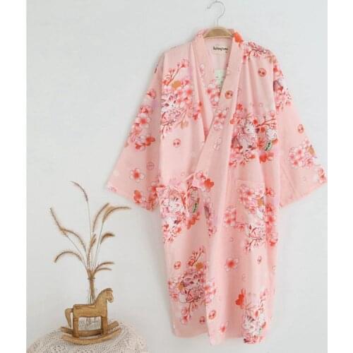 Cotton Bathrobes Summer Cotton Robes for Women Cotton Kimono Robes Floral Spa Robe Women Pajamas Japanese Kimono Yukata