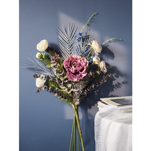 Fake Flower Rose Simulation Bouquet Long Branch Decoration Living Room Desktop Light Luxury Decoration Silk Flower Peony