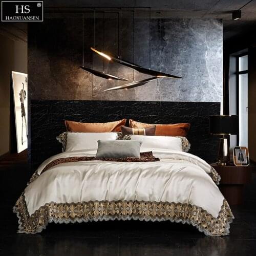 Princess Style White 4Pieces Bedding Set Pure Cotton Fabric Soft Quilt Cover Pillowcase BedSheets Embroidered Bow Delicate Lace