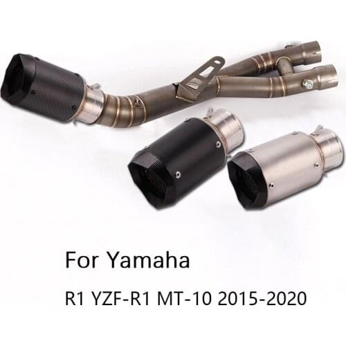 60.5mm Slip-on Exhaust Set for Yamaha MT-10 YZF-R1 2015-2020 Motorcycle Mid Link Tube Exhaust Muffler Pipe Delete Catalyst 180mm