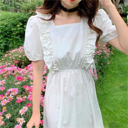 Summer Korean Kawaii Fairy Dress Women Sweet Elegant Pink Birthday Chiffon Dress French Csual Party Midi Dresses for Women 2021