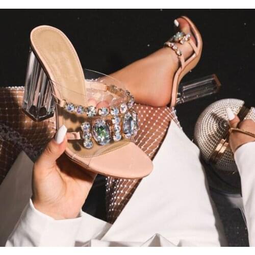 Summer Women Transparent Fashion Sandals Slip-On Crystal Decoration Ladies High Heel Outdoor Beach Casual Comfy Female Footwear