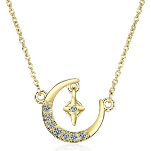 Fashion Charm Women Moon Star Necklaces 925 Sterling Silver Zircon Clavicle Chain For Lady Gift Jewelry