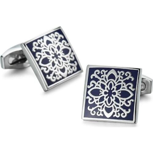 Fashion brand mens shirts Cufflinks Blue Retro Pattern Cufflinks glazed crafts style style luxury French shirt accessories