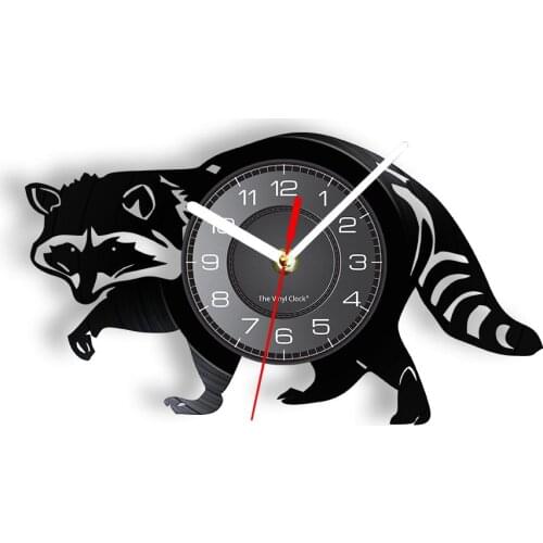 Creeping Raccoon Silhouette Vinyl Album Record Wall Clock North American Lovely Animals Gramophone Record Wall Clock Vivid Decor