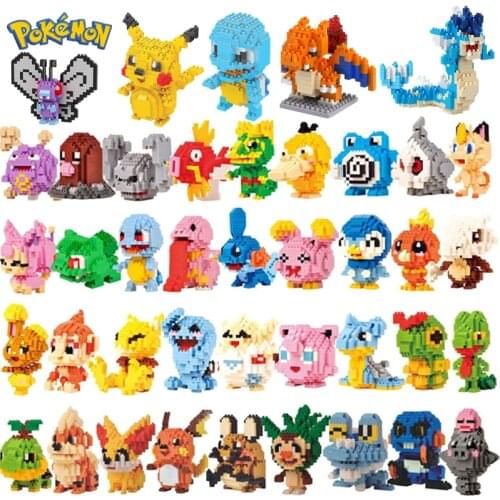 New 34 Styles Funny Blocks Small Cartoon Picachu Animal Model Education Game Graphics Compatible Pokemon DIY Toys