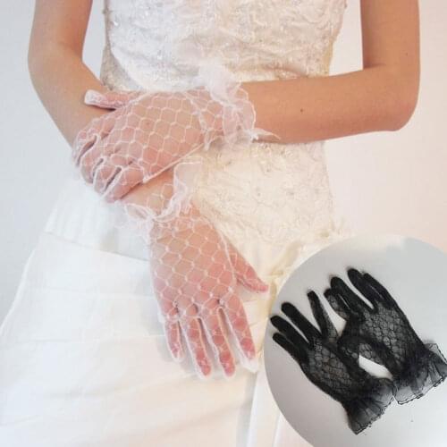 New Arrival Short White Tulle White Black Gloves Wrist Short Lace See Through Woman Party Gifts Full Finger Accessories