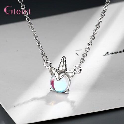 Super Nice Genuine 925 Sterling Silver Charm Necklace For Women With Sparkling Unicorn Shape Pendant Fine Jewelry For Wife Girls