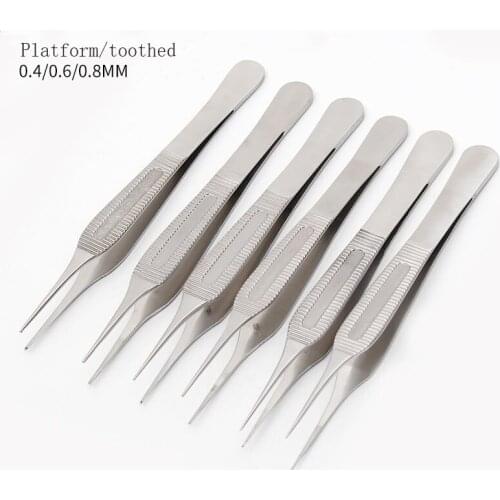 Ophthalmology 12.5cm Big Belly Tweezers 0.6mm No Teeth and Hook Double Eyelid Cosmetic Plastic Tool