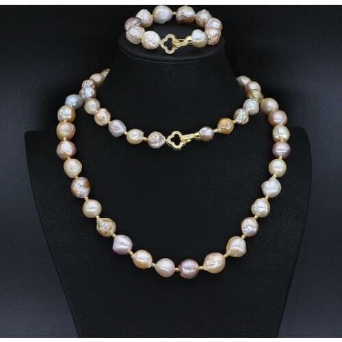 MADALENA SARARA 11-13mm Edison Freshwater Pearl Women Necklace Colorful Baroque Pearl Necklace And Bracelet Jewelry Set -C