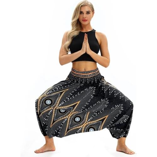 Good Quality 100% Polyester Elastic Waist Yoga Digital Printing Loose Fitness Yoga Pants Women Boha Style Womens Harem Pants