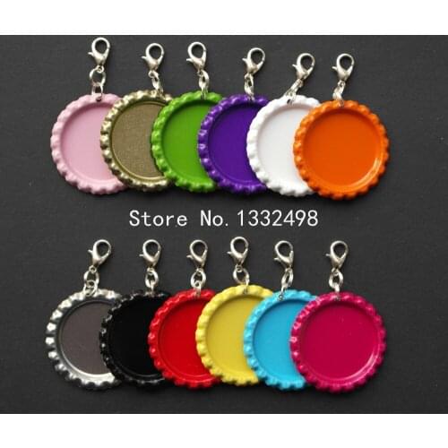 Mixed 12 Colors Free Shipping Metal Flattend Bottle Cap With Small Lobster Clasps For Flat Zipper Pulls Key Chain 20 pcs/lot