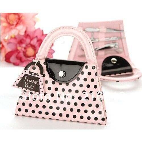 Wedding Favor Gift Pink Polka Purse Manicure Set Pedicure