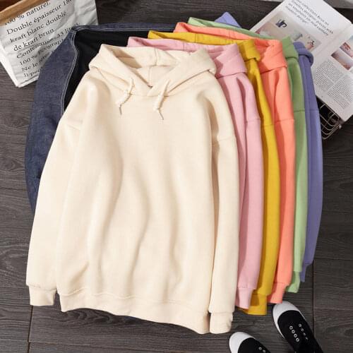 Plus Velvet Oversize Hoodies Women 2020 Autumn Winter Female Loose Casual Pullover Hoodied Solid Color Hoodies Sweatshirts Tops