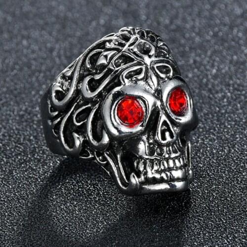 Unique Vintage Stainless Steel Gem Ring Skull Biker Hot Sale Mans Fashion Jewelry Punk Style Gift