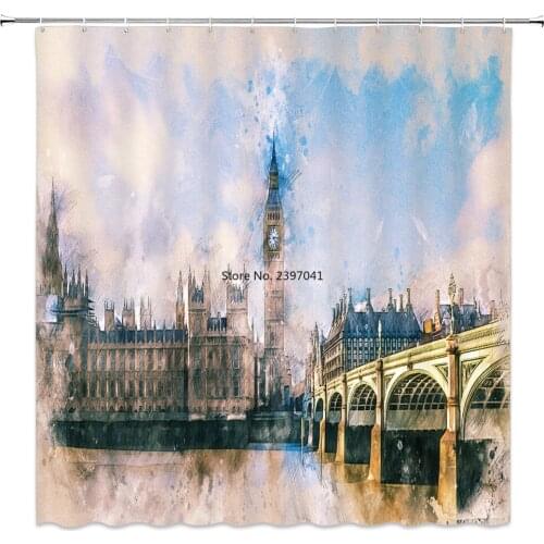 3D printed Retro Shower Curtain Paris Tower lighthouse Big Ben Bathroom waterproof Polyester Fabric Bath Curtain Home with Hook
