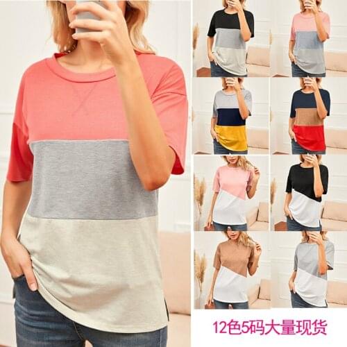 T Shirt Women 2021 New Fashion Hot Style Color Matching Round Collar Loose Short Sleeve T-shirt Color Female t-shirt YDJR9983