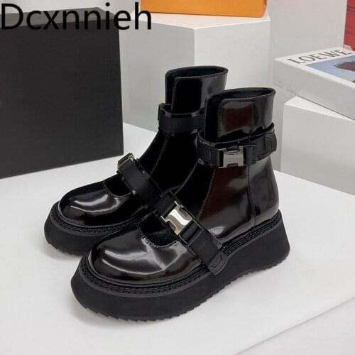 New Retro Black White Women Ankle Boots Flat Shoes Woman Summer Boots Thick Bottom Platform Shoes Botas Mujer Creepers 2021