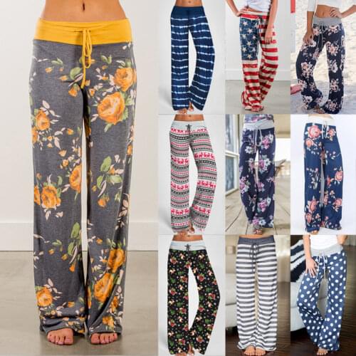 Print Sleep Bottom Women Cotton Long Pant Home Pajamas Soft Slip Summer Pants Drawstring Big Size Sexy Flower Casual Sleepwear