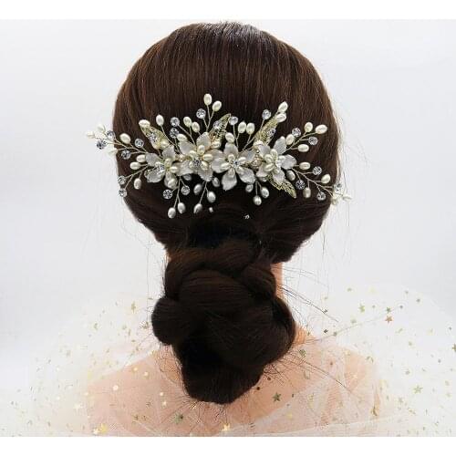 Floralbride Handmade Wired Rhinestones Crystal Pearls Flower Wedding Hair Comb Bridal Headpieces Hair Accessories Women Jewelry