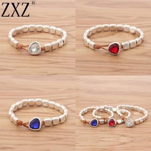 ZXZ New Designer Handmade DIY Wrap Rope Beads Red Blue Crystal Bracelet For Women Girl Femme Jewelry Gift