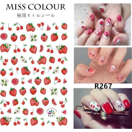 1pc 3D Super Thin Rainbow Strawberry Nail Stickers Tips Nail Art Adhesive Decals Fruits Flowers Designs Nail Envelopes Manicure
