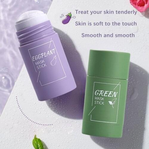 1PC Green Tea Mask Stick Purifying Clay Oil Control Cleansing Eggplant Stick Mask for Face Oil Control Anti-acne Whitening