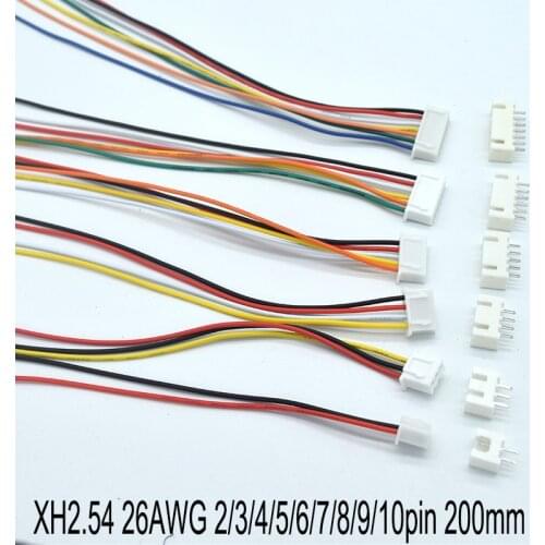 10Sets JST XH2.54 2.54mm Wire Cable Connector Pitch Male Female Plug Socket 200MM Wire 1007-26AWG 2/3/4/5/6/7/8/9/10 Pin