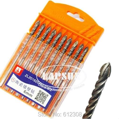 10pcs/set 1/4" inch x 100mm Tungsten Carbide Drill Bit Cross Spear Point Head Drill Bit for Wall Ceramic Tile Glass