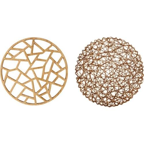 1x Table Placemat Rustic Bamboo Hollow Round & 12x Round Paper Woven Placemats,Decorative Rope Mesh Place Mats