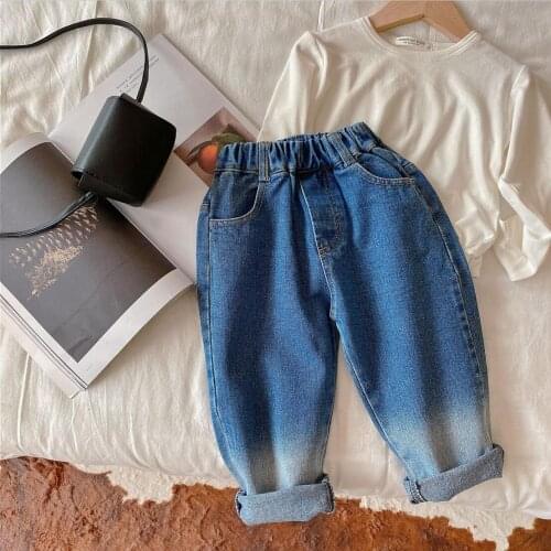 2021 new style girls boys denim long pants autumn fashion kids flare pants