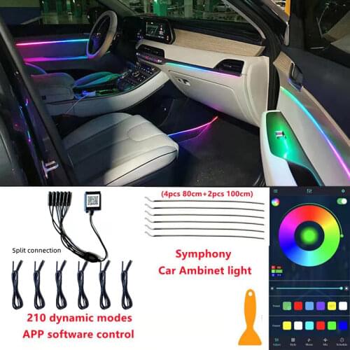 6 in 1 Symphony car Ambient lights RGB car interior Acrylic light guide fiber optic Universal Car decoration atmosphere lights