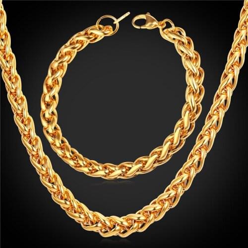 9MM Chain Bracelet And Chunky Necklace Men Jewelry Set Stainless Steel Black Gun/Gold Color Dubai Jewelry Set 2016 GNH2169