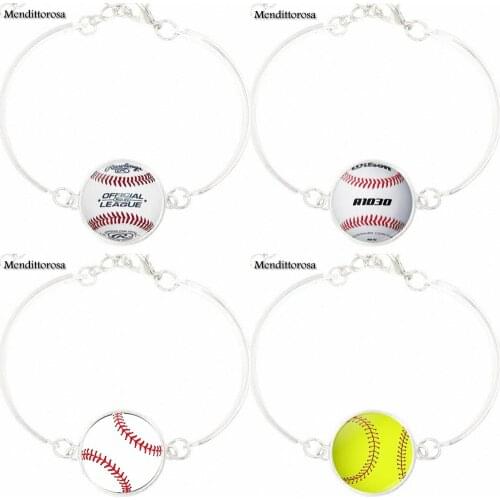 Softball For Women Gift Jewelry Silver Plated Glass s Bracelet Bangle Bijouterie