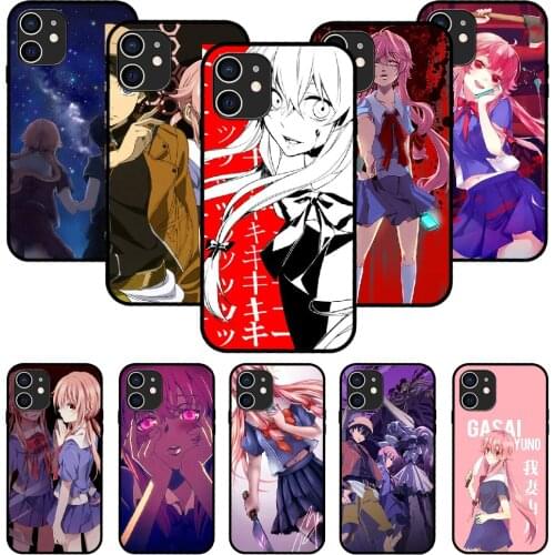 For iPhone 11 12 8 Plus Mini Pro X XR XS Max 4 5 7 6 6S 8 SE Phone Case Black Cover Coque Anime Mirai Nikki Gasai Yuno Anime