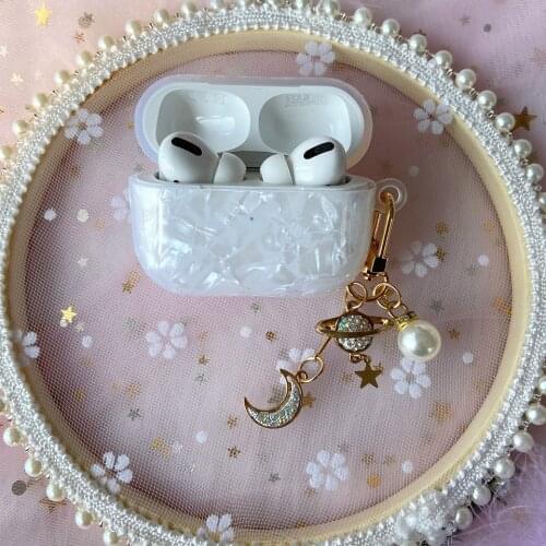 Luxury Cute Star Moon Pearl Shell Earphone case for Airpods 1 2 3 Case Lovely Glossy Wireless Headset cover for Airpods pro